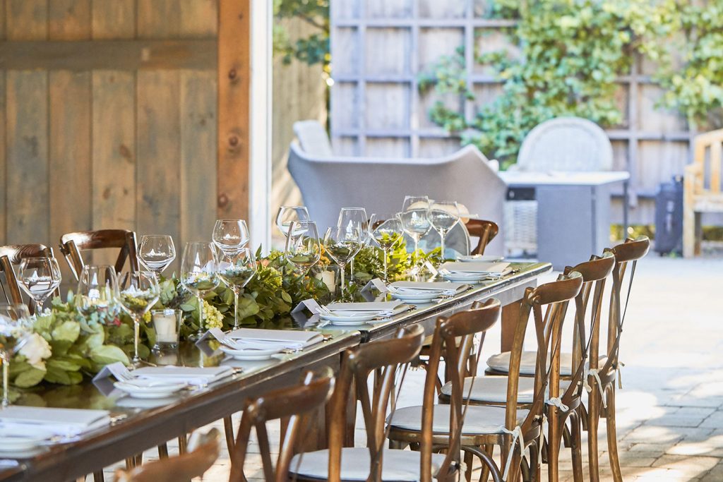 Outdoor dining table set for dinner