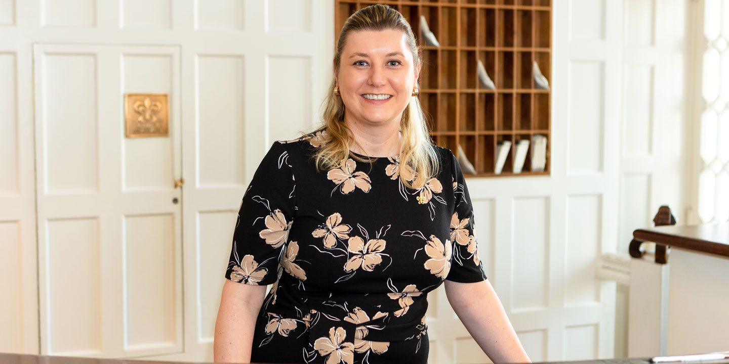 Laura Griffiths behind Langdon Halls front desk